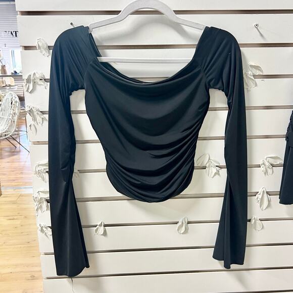 Edikted Ruched Off-Shoulder Crop Top Corey Low Rise Mini Skirt Set Black S / XS - Picture 3 of 9